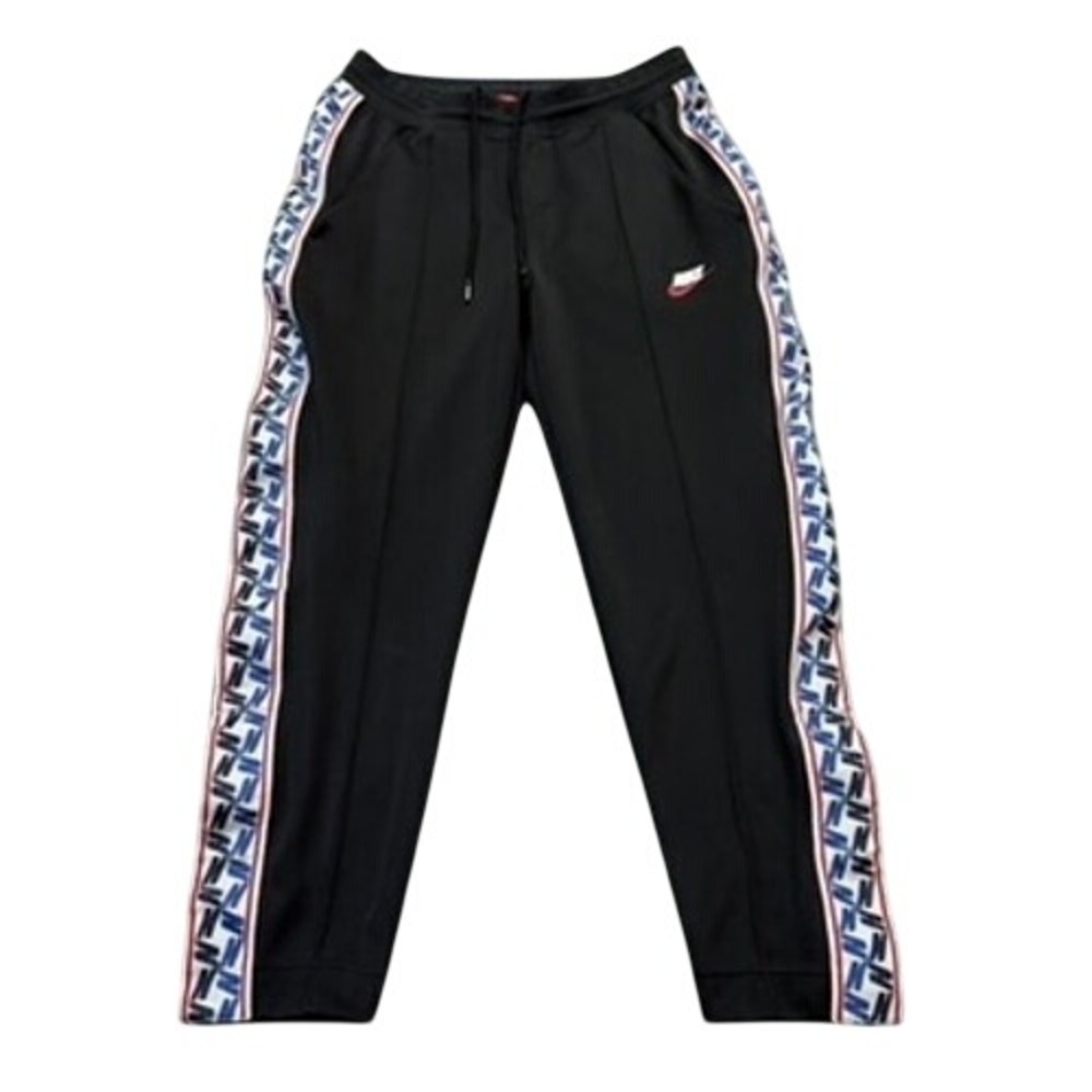 Nike Track Pants Mens M Black Side Logo Tape‎ Snap Button Joggers Athletic